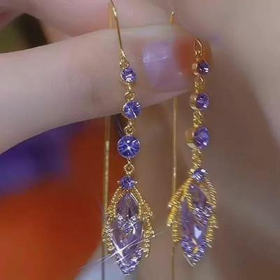 Изысканные серьги-листья из аметиста Нишевый Высококлассный Дизайн для Женщин Аметистовая серьга-нить на ухо Женская