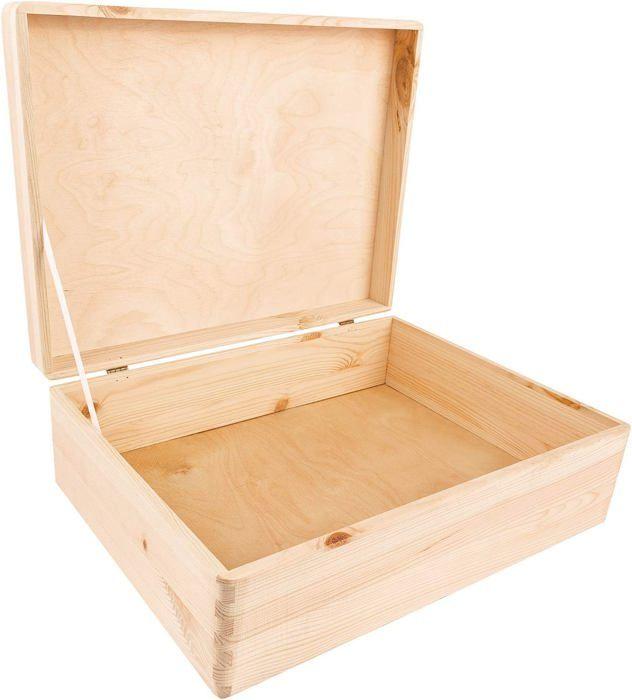 Boîte de rangement - Creative Deco - 40x30x14cm - Bois naturel - Non poncé - Couvercle inclus