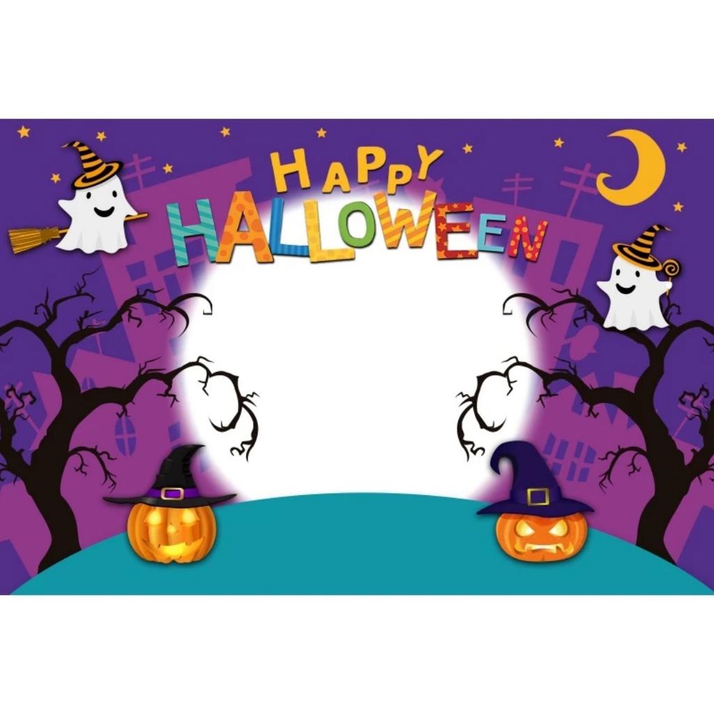 1pc Cute Halloween Party Backdrop with Castle Ghost Skeleton Bats Joker Dustproof Banner for Halloween Themed Party Decoration