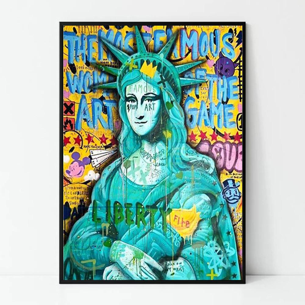 Street Graffiti Style Wall Art Poster Fashion Mona Lisa Lady Liberty Home Room Decor Canvas Painting Mural Picture Print Artwork