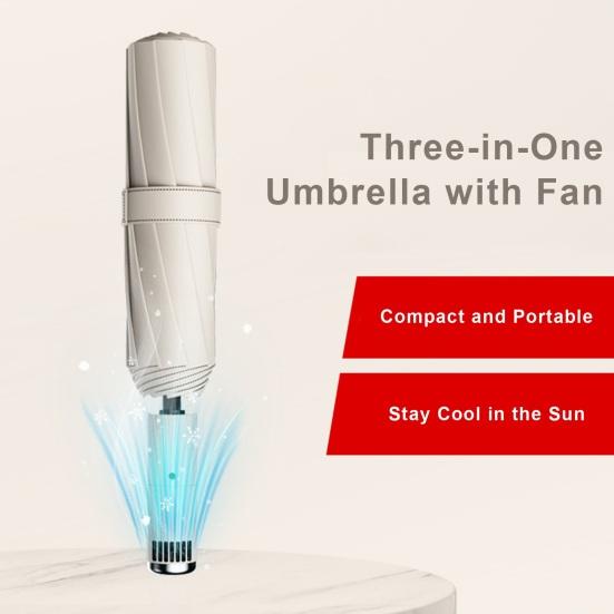 Sun Protection Fan Umbrella 3 Levels Adjustable Rechargeable UV Blocking Umbrella Portable Waterproof Windproof Multifunction Automatic Folding