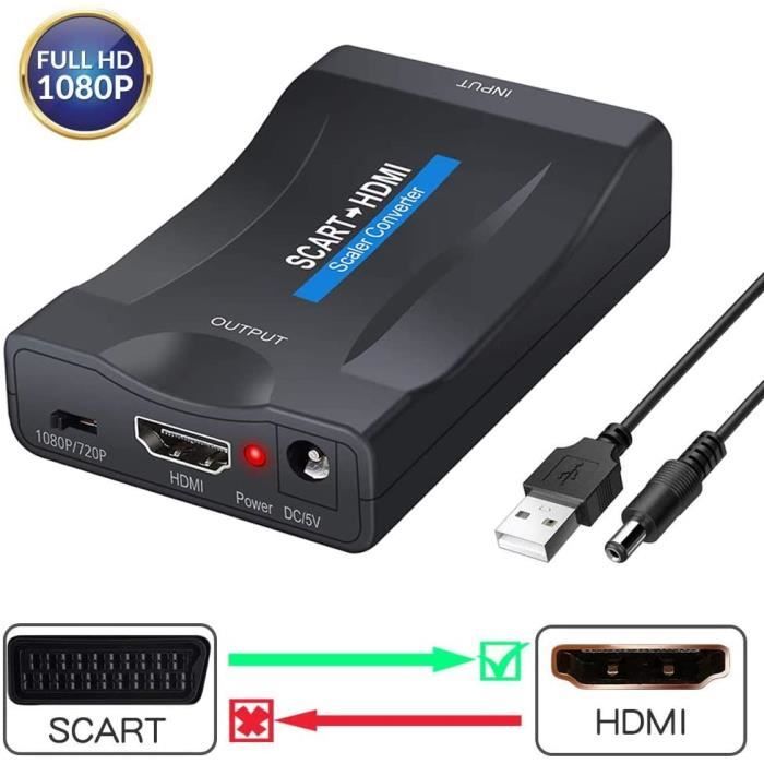 Convertisseur HDMI - SCART - 1080P - Plug and Play - Compatible PS4/PS3 - Noir