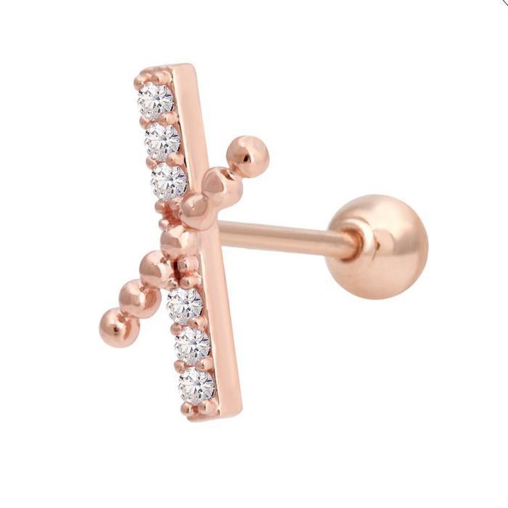 Crossline 14K Gold Needle Rose Gold Cubic Piercing (S8539524)