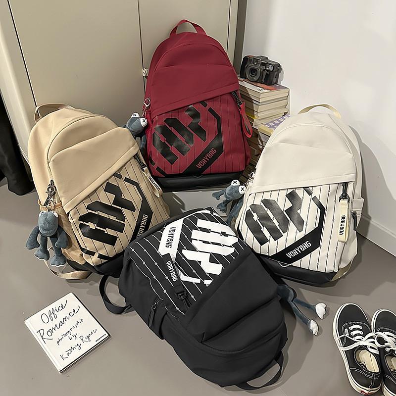 Big Simple Capacity Backpack With Letter Decoration And Stripe Design Daily For