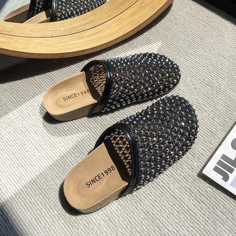 Мода 2025 Новая Мода Платформа Сетка Стразы Баотоу Шлепанцы Женские Уличные Ленивые Пляжные Сандалии