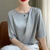 Silk T-shirt for Women Summer Round Neck Loose T-shirt Short Short-sleeved Tops