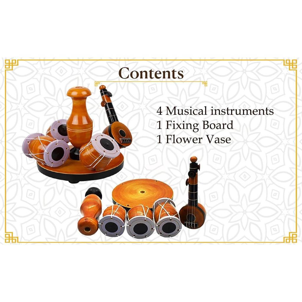 Handcrafted Traditions of South India Wooden Tabla & Veena Showpiece for Home Decor,Vintage Wooden Musical Showpiece.