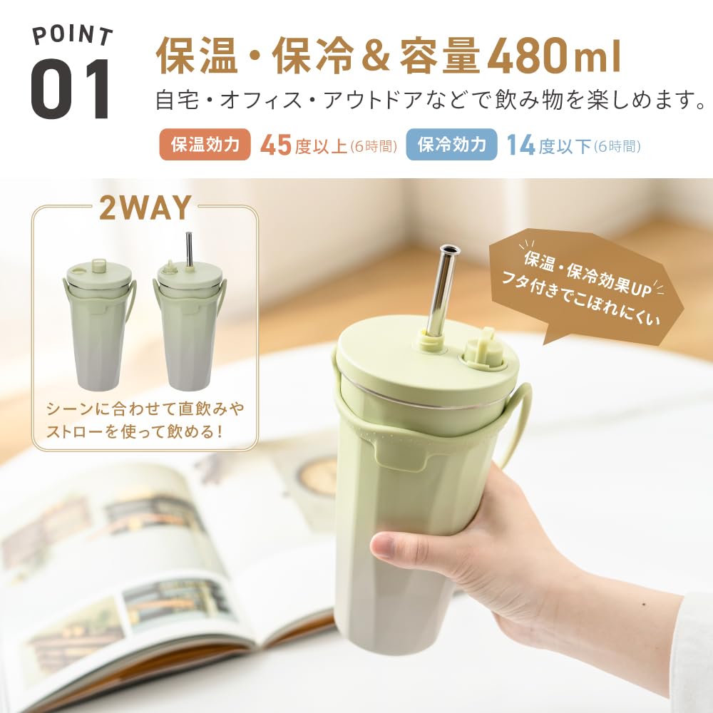 Takeda Corporation [Tumbler with Straw, Insulated, ColdHot] Gradient Green, 9.15 x 9.15 x 19.15 cm, Straw Tumbler, 480ml, GCGR (STT-480GCGR)