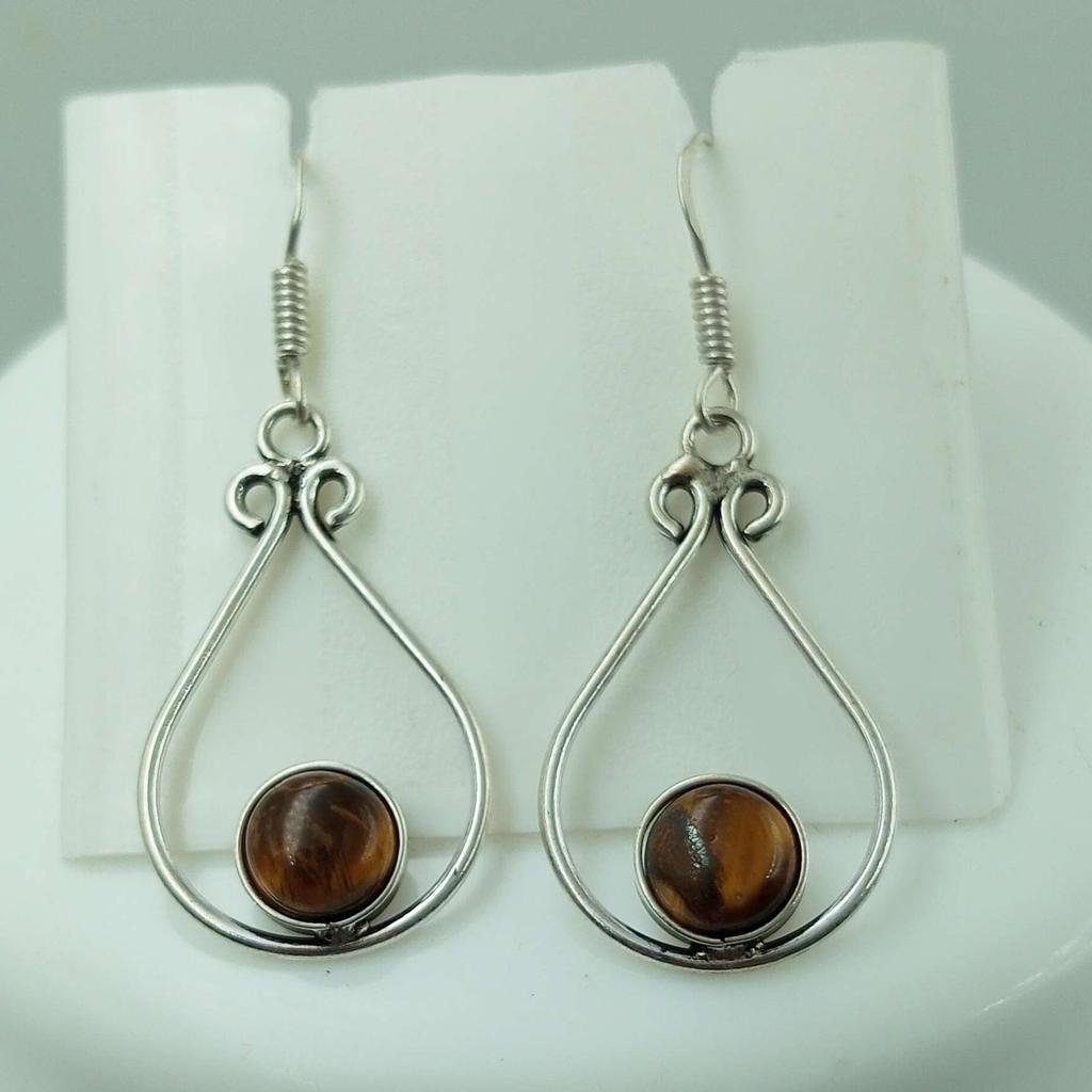 Tiger Eye Gemstone 925 Sterling Silver Plated Hook Earrings Jewelry NST-J2H1101