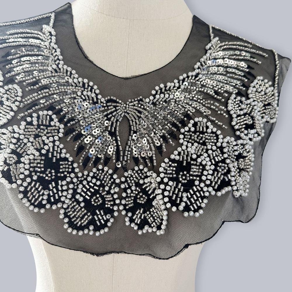 Винтажный тяжелый кружевной шаль с воротником-ожерельем из бусин и пайеток, ретро воротник-жабо, вышитый передний воротник, Косплей