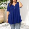 Women's Plus Size Tunic Top Summer Short Sleeve V-Neck Button Up Shirt Casual Loose Fit Flowy Blouse for Beach Office Party Daily Wear