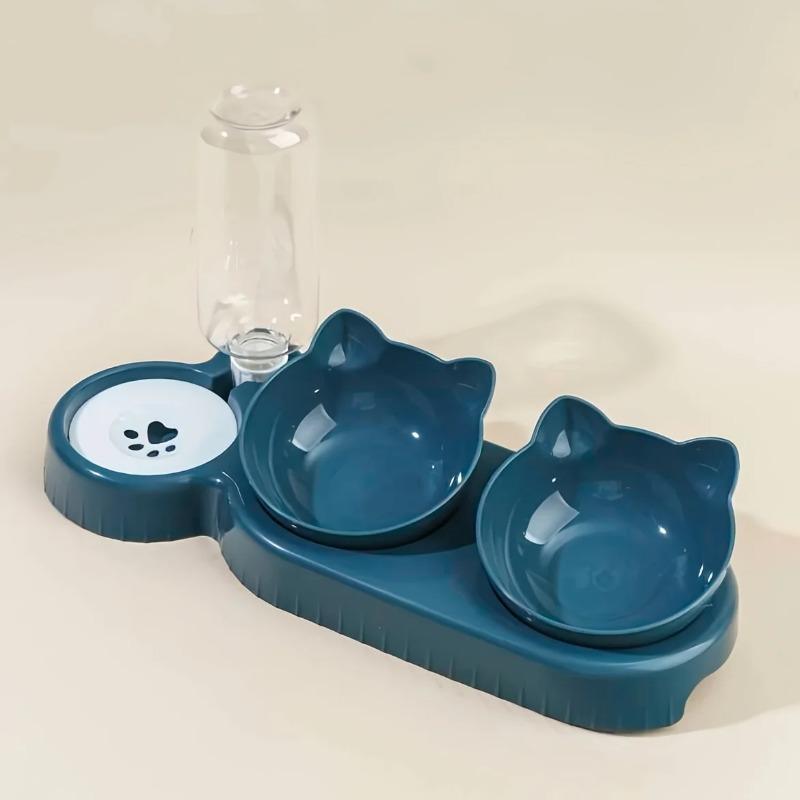 Animal Feeders Tilted 3 in 1 Cat Bowls for Water and Food, Raised Pet Feeder with Ear Design Non-Slip Dog Bowls for Home & Photo Props