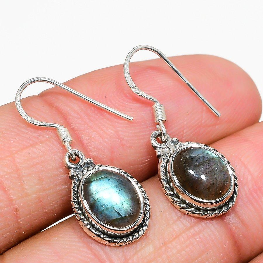 Серьги из стерлингового серебра 925 пробы с натуральным лабрадоритом 1,25 дюйма n4C28
