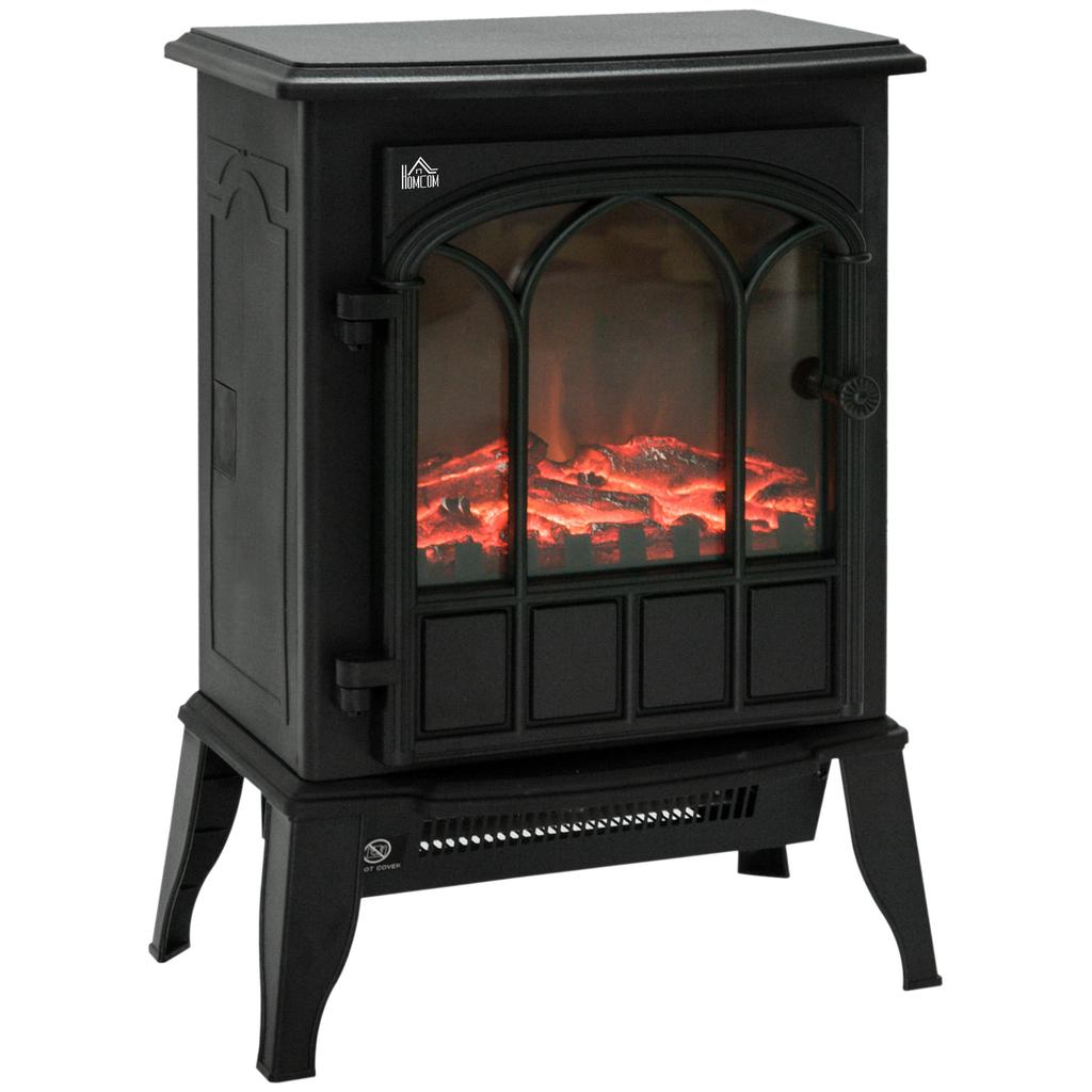 Electric Fireplace, LED Flames, 1000/2000 W, Adjustable Temperature & Brightness, Metal, 39 x 23 x 56.5 cm