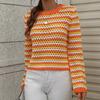 IHUASU Autumn and Winter O-neck Women's Knitwear Striped Pullover Intercolour Sweater
