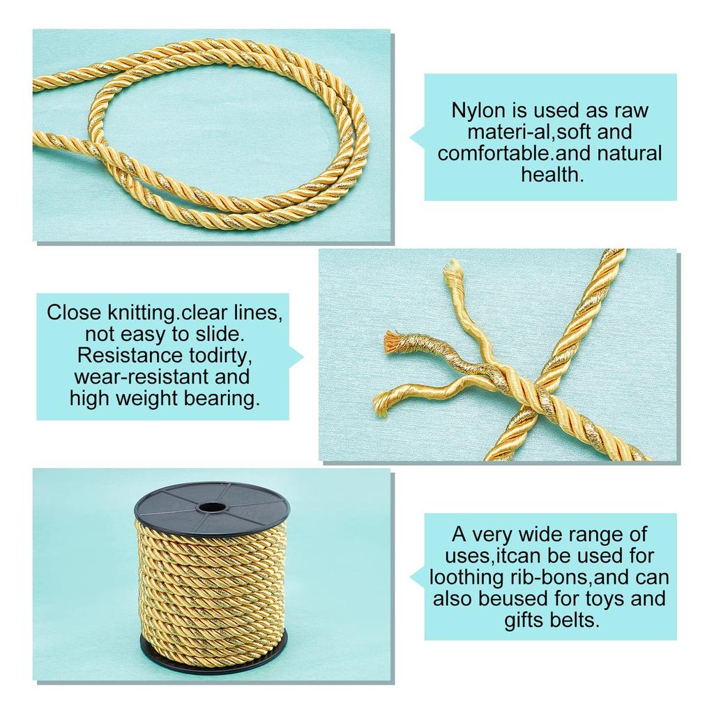 PH PandaHall Braid Twisted Diameter Hair Braided Japanese Craft Взрослый шнур Длина 18 м, золотой, прибл.. 8мм, Орнамент, Одежда, Obijime, Нить,