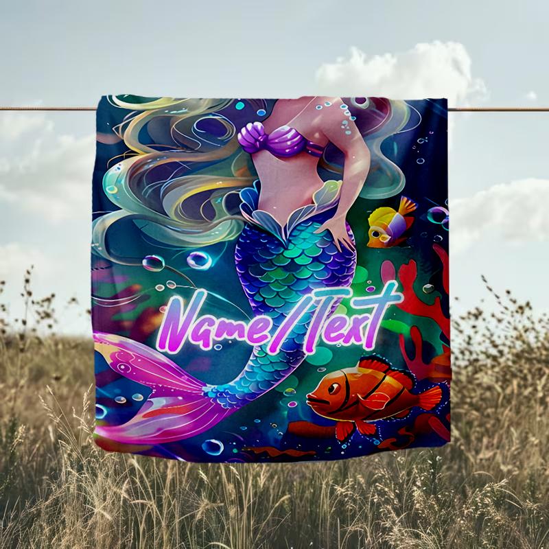1PC Custom Name Mermaid Fantasy Underwater World outdooor Flannel blankets Throw Blanket All-Season Throw Gift Bedspread for Couch, Bed, Camping Holid