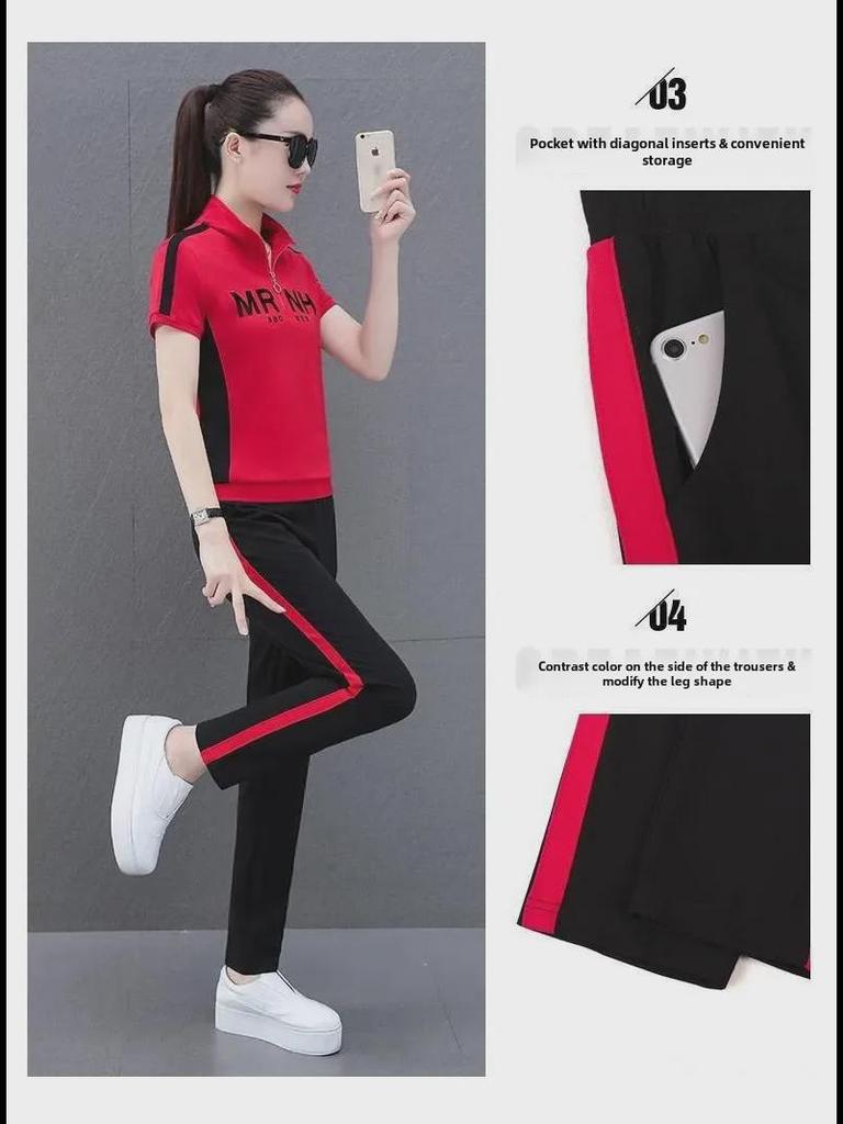 Женские облегающие спортивные костюмы в корейском стиле 2024 года — повседневный, стильный модный комплект из двух предметов