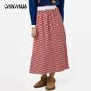 Autumn Women's Check Printed Lace Splicing Lace-up Loose Casual Half-body Skirt