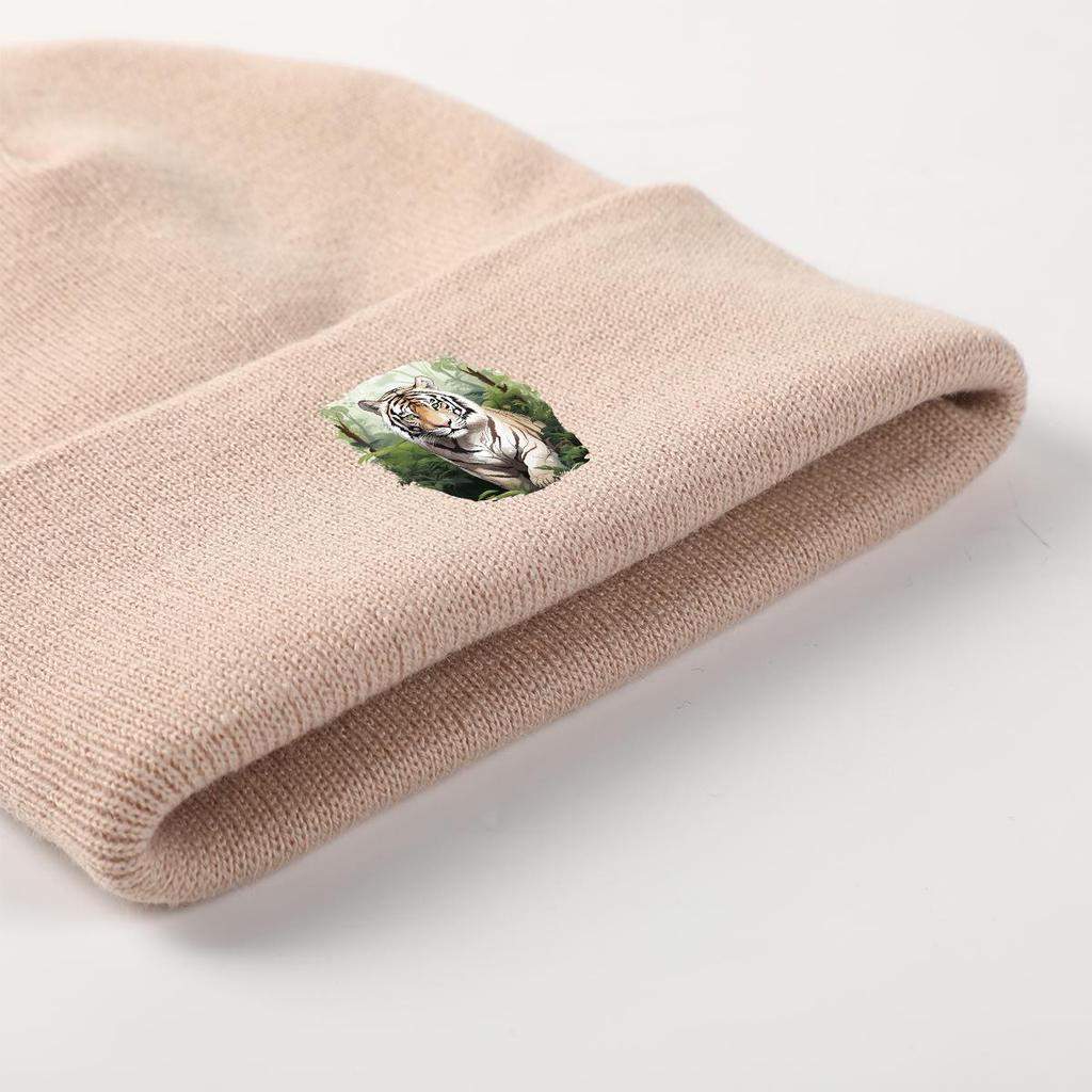 Vivid Tiger Print Knit Cap Beanie, Animal Woman Cap Fit Soft Unisex Bobble Hat Knit Hat Beanie