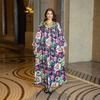 Floral Pattern Dubai Jalabia Robe with Rhinestones - Muslim Home Wear Dress