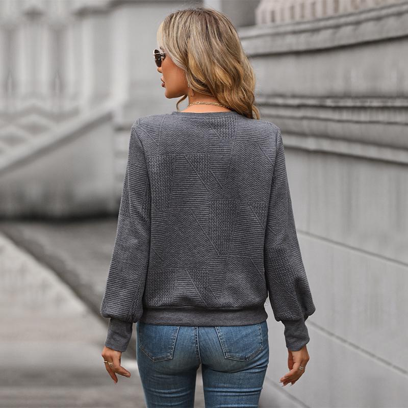 YYFS Женские модные повседневные однотонные свитера с круглым вырезом и осенне-зимним принтом с длинными рукавами