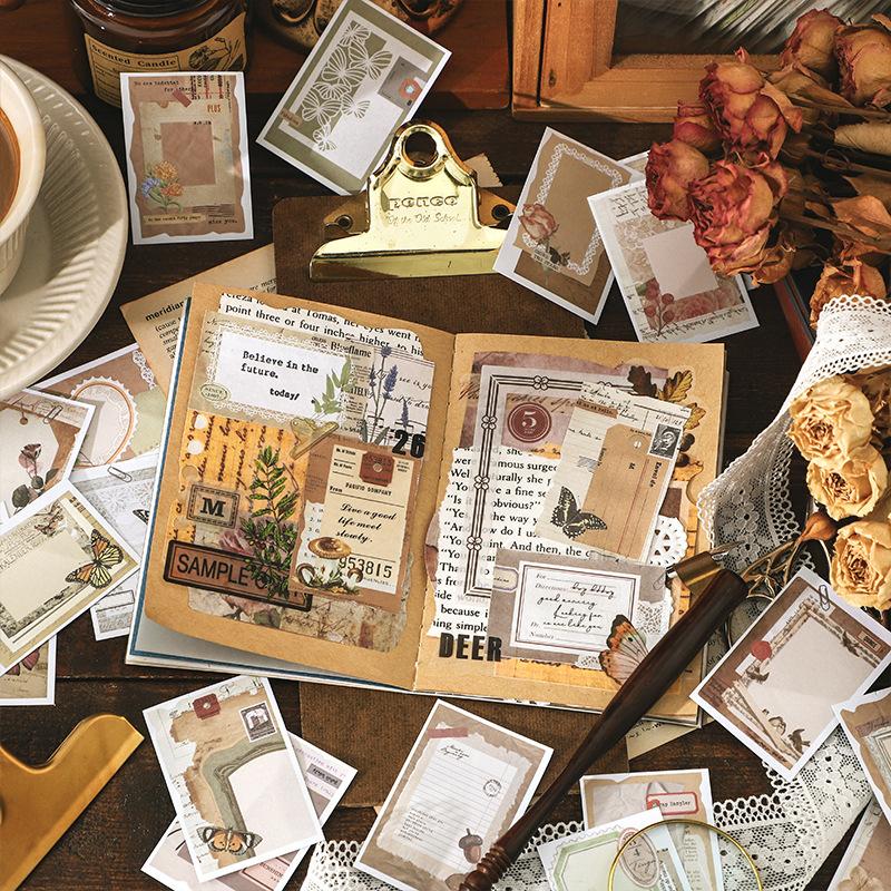 50Pcs Aesthetic Vintage Collage Stickers Book Retro Decorative Paper Stickers For DIY Scrapbooking Journal
