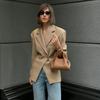 Women's Classic Vintage Diagonal Buckle Suit Jacket Autumn Fashion Retro Lapel Coat Casual Commuter Outerwear