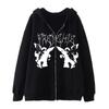 Dark Skull Graphic Zip Up Hoodie Gothic Streetwear Loose Fit Men Women Teens