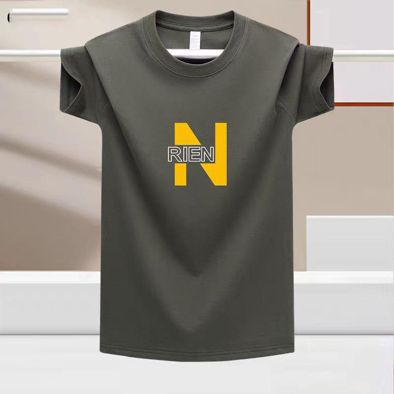 Fashionable Solid Colored Loose Fit Men's T-Shirt for Summer Sports, Printed Round Neck 100% Cotton Tee Shirt