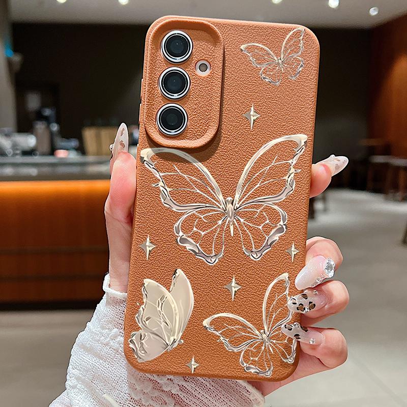 Золотой Чехол-Бабочка Для Samsung Galaxy S24 S25 Ultra S23 S22 Plus S21 FE A14 A15 A16 A25 A26 A34 A35 A36 A54 A55 A56 5G Чехол