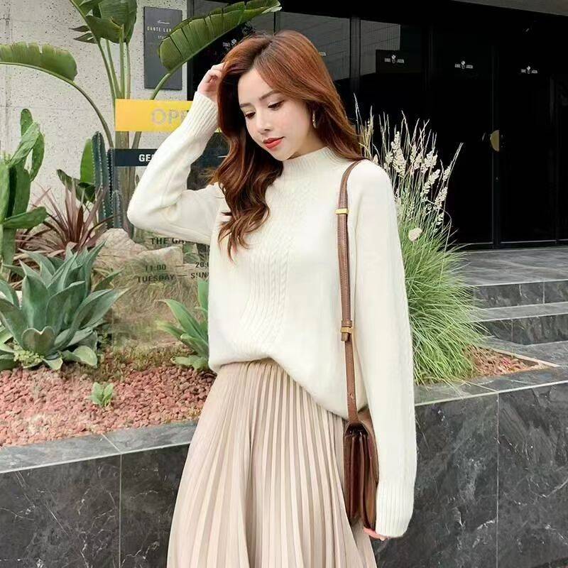 Осенний теплый вязаный свитер с полуворотом, женский повседневный мягкий свитер с воротником-поло, тонкий вязаный свитер, зимние эластичные пуловеры