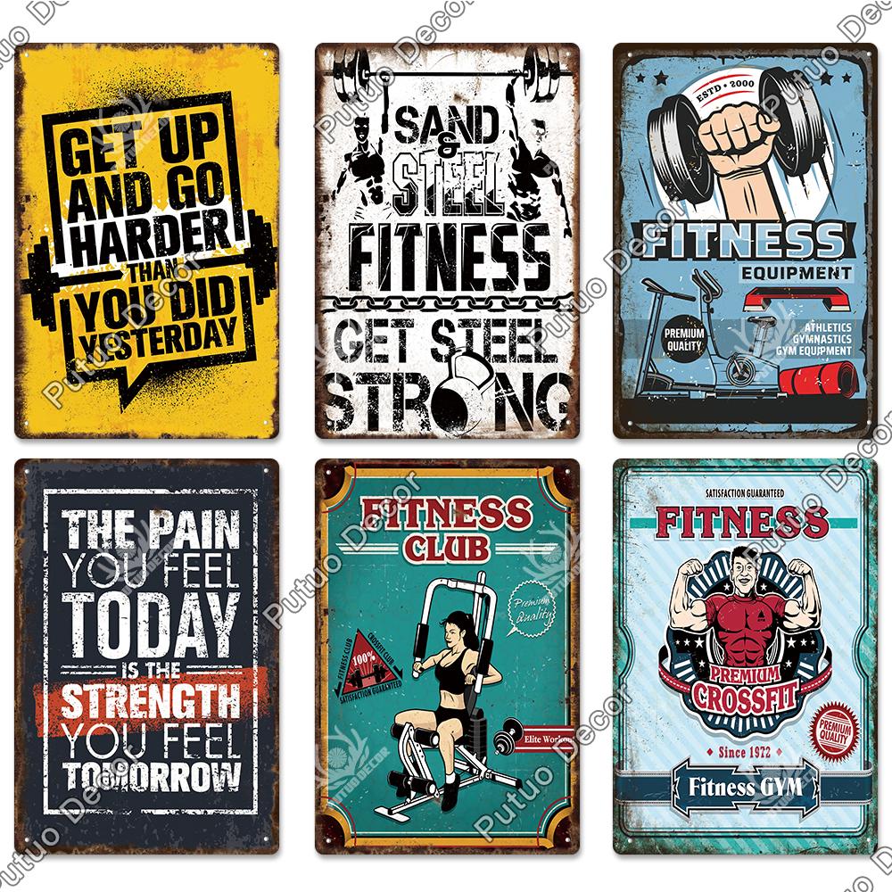 Mfoever Tin Sign Decor Gym Vintage Tin Signs Plaque Metal Plates Retro Posters Work Out Wall Art Decorative for Home Man Cave Gym Room