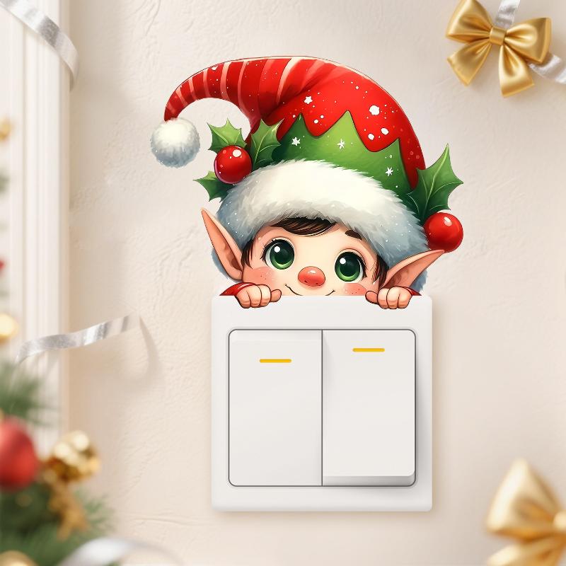 Santa Claus Deer Spirit Wall Decal Christmas Switch Sticker Festival Bedroom Living Room Home Decor Self-adhesive New Year Decal