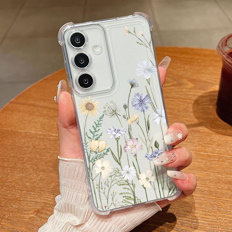 Прозрачный чехол для телефона с узором из маленьких цветов для Samsung Galaxy S26 S25 S24 S23 Ultra S22 Plus S21 S24 S25 FE Ударопрочный мягкий чехол