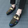 Men's Shoes Golden Nightclub Casual Shoes Slip On Fashion Loafers Mens Comfort Shoe Bright Leather Low-heeled Shoes Men