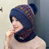 Шапка утолщенная вязаная шапка глушитель цельная шапка женская зимняя уличная утепленная цельная шапка полосатая