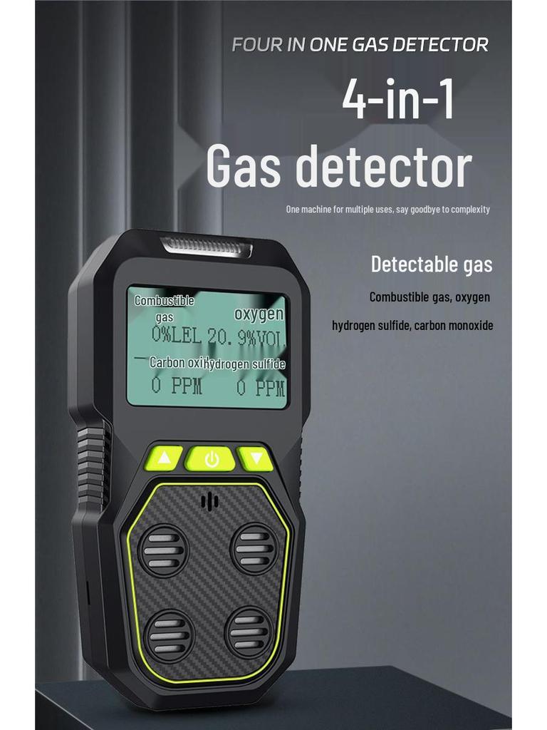 Portable 4-in-1 Gas Detector: Combustible, Oxygen, Hydrogen Sulfide, Carbon Monoxide