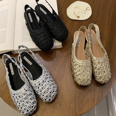 Французские ретро плетеные полые туфли-лодочки с неглубоким вырезом женские 2025 новый темперамент универсальные туфли Мэри Джейн на плоской подошве с ремешком