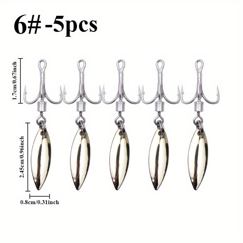 5pcs Luoya Reinforced Turn Ring Three Hook Rotating Sequin Three Hook Bearing Turn Ring Golden and Silvery Tin Ordinary Hook Sea Fishing