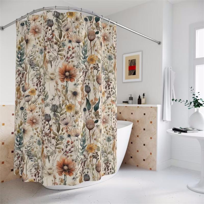 Арт-деко Занавеска для душа Винтажный декор для ванной комнаты желтый розовый Занавеска для душа искусство цветочный узор ар-нуво декор для ванной подарок