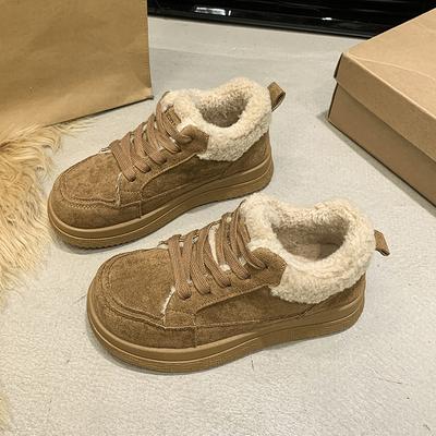 Женская повседневная спортивная обувь Зима Новые круглый носок ремешок спереди толстая подошва противоскользящая износостойкая обувь с низким верхом