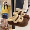 Retro Shoes, Thick-soled Slippers, Women's Fleece Toe Cap, Half Drag, Anti-slip and Height-increasing Cotton