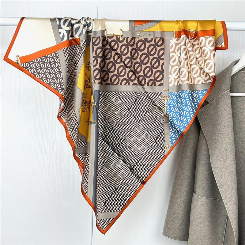 88*88cm 100% Mulberry Silk Retro Floral Garden Oil Painting Pattern Square Scarf Thin Sunblock Beach Towel Shawl Neckerchief