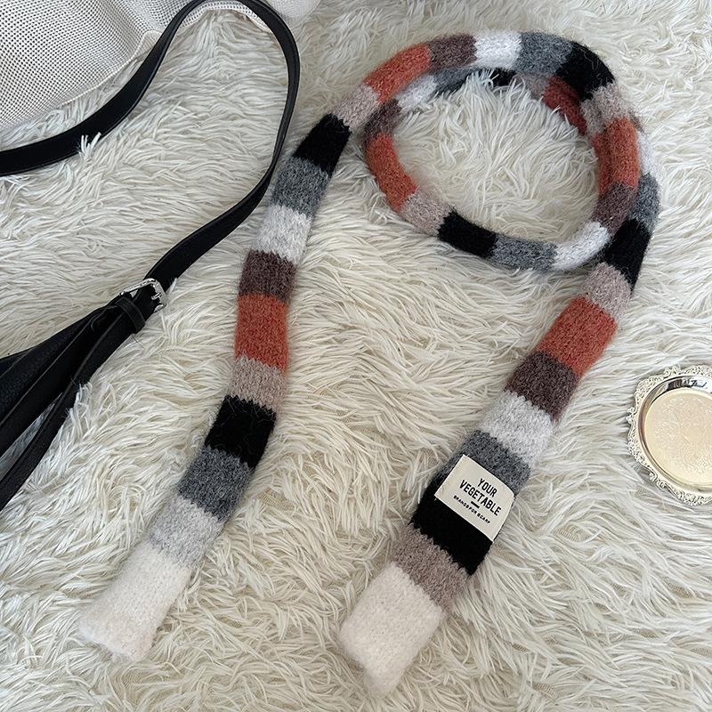 Шарф Luochi Knitwear Осень/Зима, Мохеровый, Цветные Блоки, Полоска - Унисекс, Стиль Y2K 'Сладкая и Пряная Девушка'