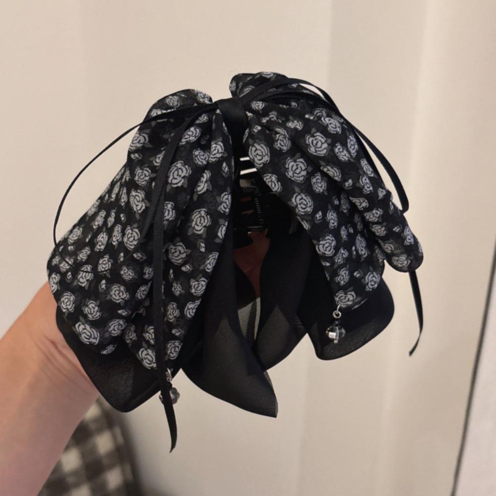Grab Clip Chiffon Bowknot Hair Clip Floral Flower Hairpin Large Size Bow Ribbon Hair Claw  Travel