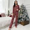 Женский пижамный комплект Осень Зима 2 предмета Домашний костюм Топ с длинным рукавом и брюки Свободный пижамный комплект Рождественская тематика Одежда для сна