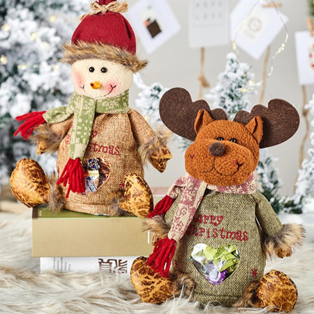 Christmas Doll Fabric Gift Bags Reusable Treat Storage Bag for Candy Party Favors Apples Snowman Santa Claus Holiday Party Decor