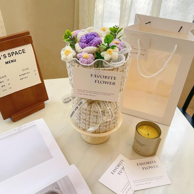 1 шт. искусственные цветы мини-букет ко Дню святого Валентина креативный ручной вязаный крючком пряжа подарок на день рождения новый год