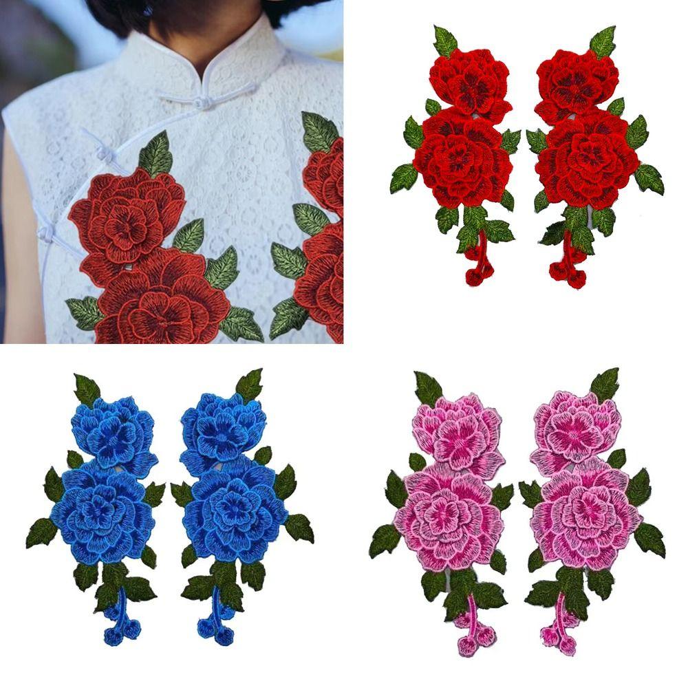 Red Embroidery Flower Applique 24*12CM Sew On Patch Floral Patches Crafts Clothing Accessories